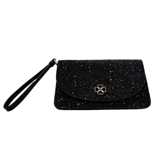 Kate Spade Glittery Evening Bag Wristlet 4 Leaf Clover Closure 3 Compartments - Picture 6 of 9